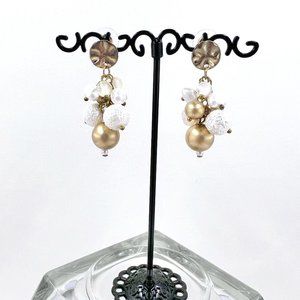 NWT - Charming Charlie - White & Gold Graduated Ball Dangle Post Earrings
